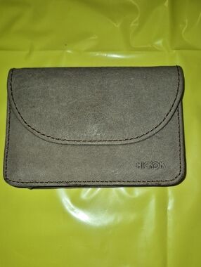 VINTAGE Hickok Taupe Leather Belt Card Holder Wallet with Stitched Trim
